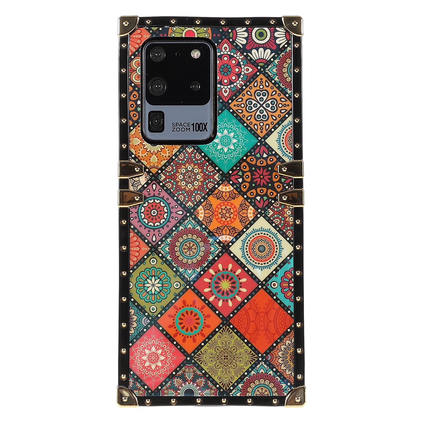 For Samsung Galaxy S20 Ultra Glossy Square Flexible TPU Phone Cover Electroplating Ethnic Style Pattern Printing Mobile Case - National Style