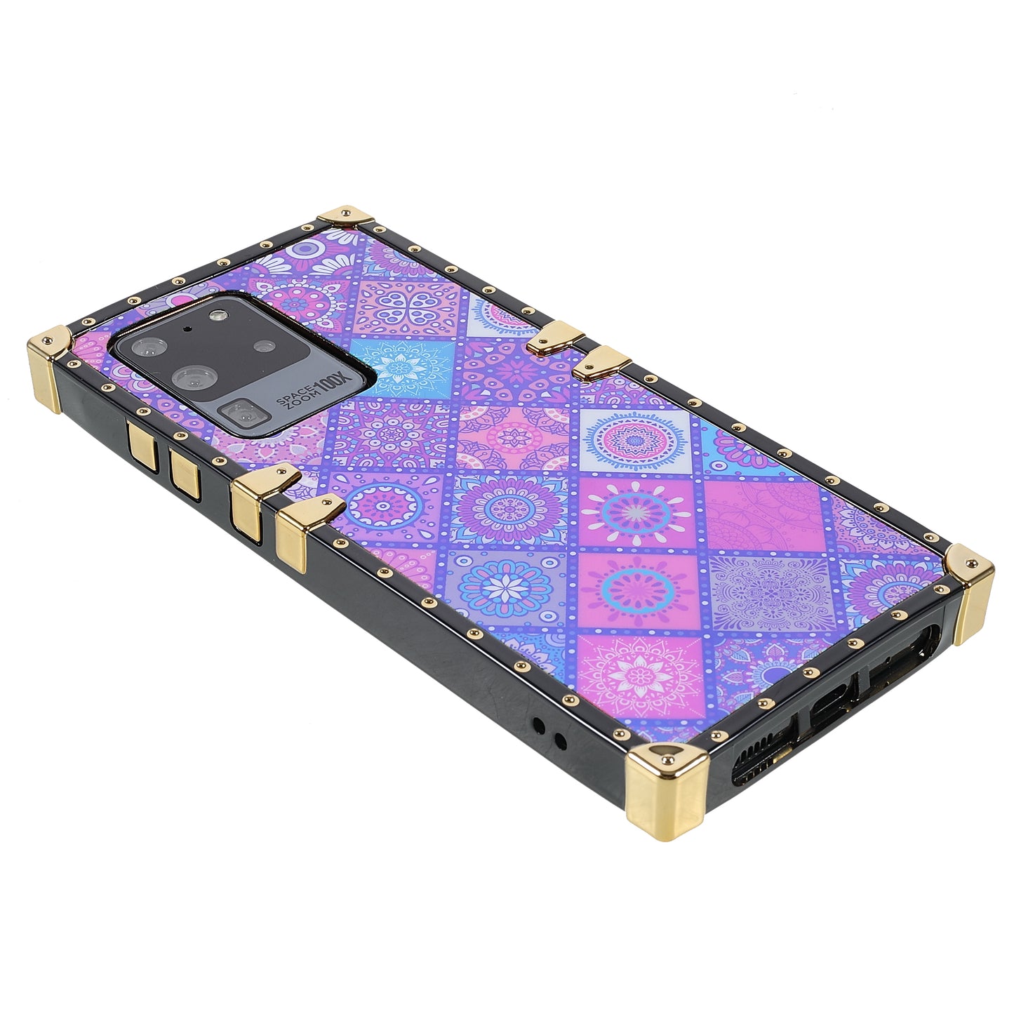 For Samsung Galaxy S20 Ultra Glossy Square Flexible TPU Phone Cover Electroplating Ethnic Style Pattern Printing Mobile Case - National Style