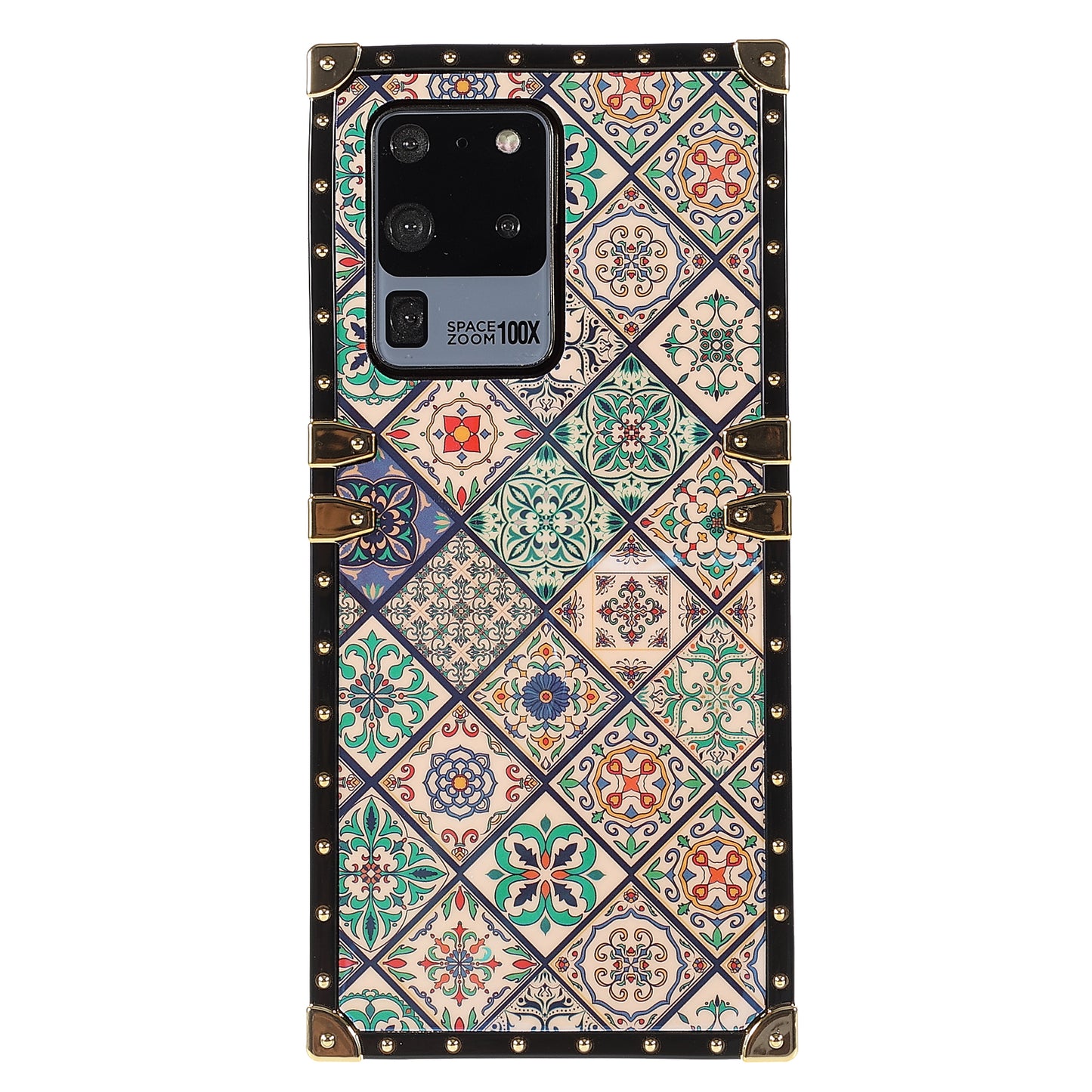 For Samsung Galaxy S20 Ultra Glossy Square Flexible TPU Phone Cover Electroplating Ethnic Style Pattern Printing Mobile Case - Blue and White Porcelain
