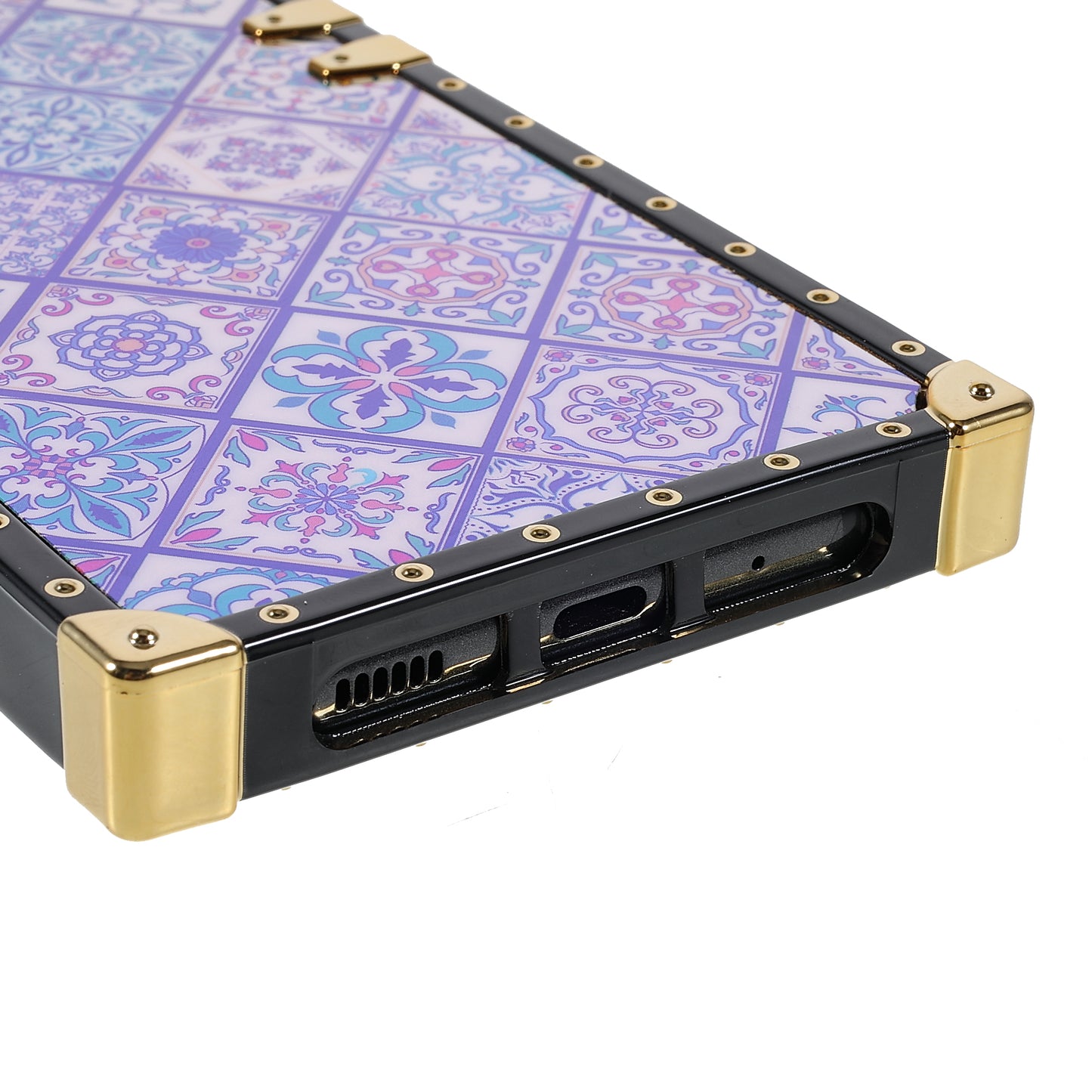 For Samsung Galaxy S20 Ultra Glossy Square Flexible TPU Phone Cover Electroplating Ethnic Style Pattern Printing Mobile Case - Blue and White Porcelain
