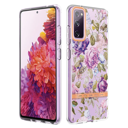 LB5 Series Flower Patterns TPU Phone Case Electroplating IMD IML Ultra Slim Phone Cover for Samsung Galaxy S20 FE 2022/S20 FE/S20 FE 5G/S20 Fan Edition/S20 Fan Edition 5G/S20 Lite - HC006 Purple Peony