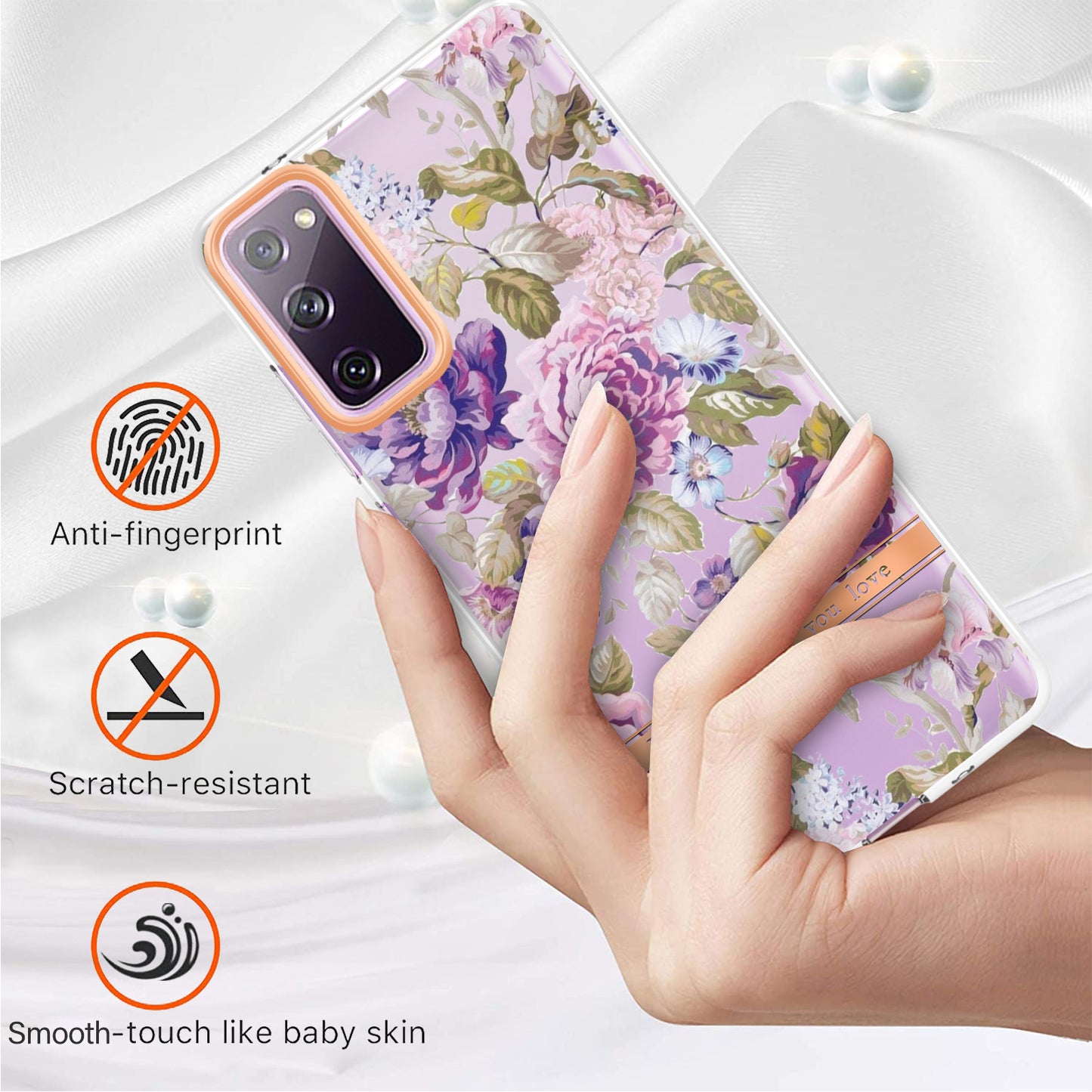 LB5 Series Flower Patterns TPU Phone Case Electroplating IMD IML Ultra Slim Phone Cover for Samsung Galaxy S20 FE 2022/S20 FE/S20 FE 5G/S20 Fan Edition/S20 Fan Edition 5G/S20 Lite - HC006 Purple Peony