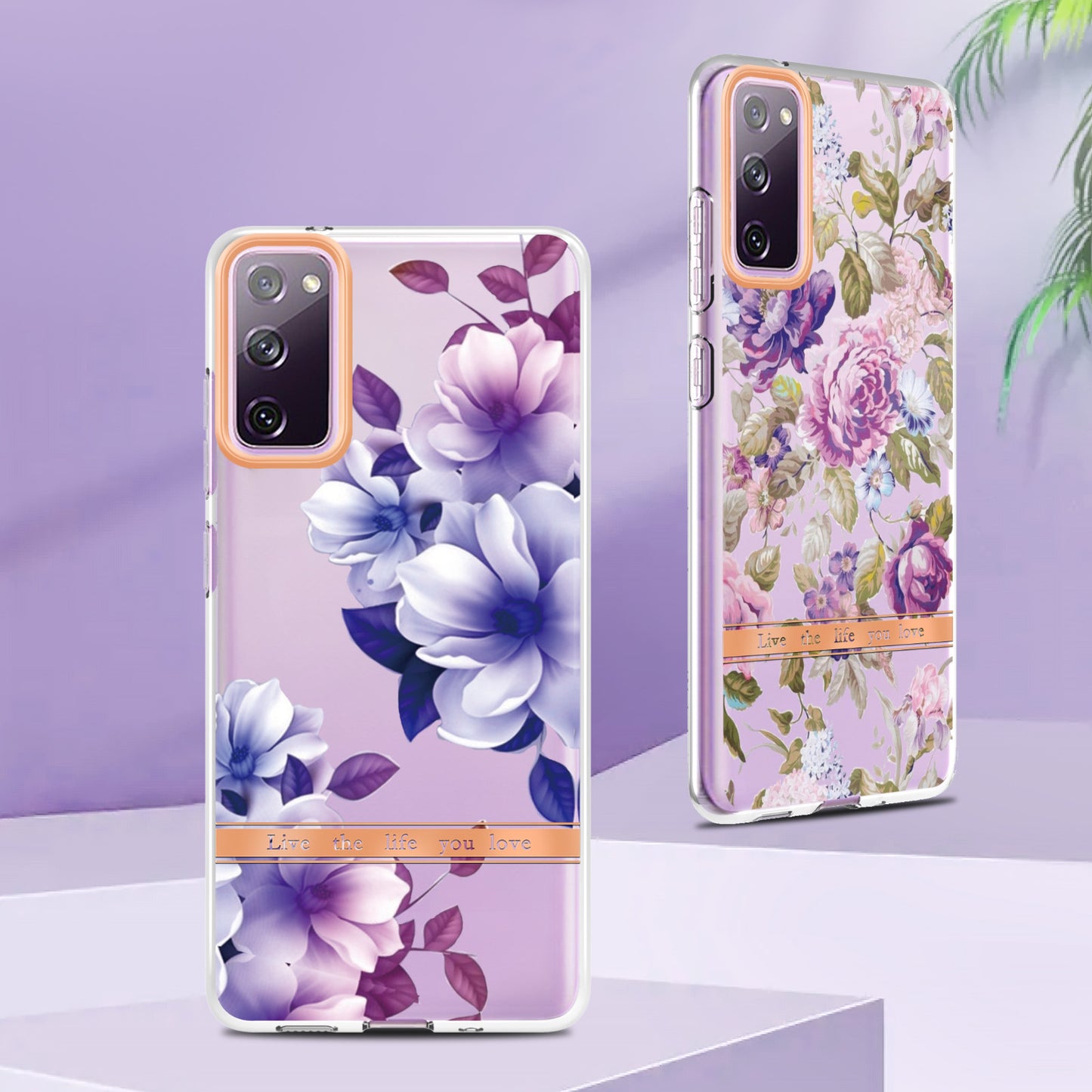 LB5 Series Flower Patterns TPU Phone Case Electroplating IMD IML Ultra Slim Phone Cover for Samsung Galaxy S20 FE 2022/S20 FE/S20 FE 5G/S20 Fan Edition/S20 Fan Edition 5G/S20 Lite - HC006 Purple Peony