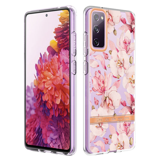 LB5 Series Flower Patterns TPU Phone Case Electroplating IMD IML Ultra Slim Phone Cover for Samsung Galaxy S20 FE 2022/S20 FE/S20 FE 5G/S20 Fan Edition/S20 Fan Edition 5G/S20 Lite - HC005 Pink Gardenia