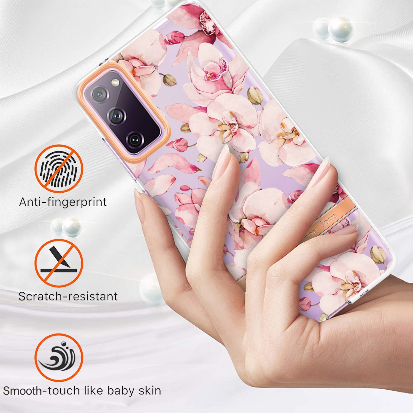 LB5 Series Flower Patterns TPU Phone Case Electroplating IMD IML Ultra Slim Phone Cover for Samsung Galaxy S20 FE 2022/S20 FE/S20 FE 5G/S20 Fan Edition/S20 Fan Edition 5G/S20 Lite - HC005 Pink Gardenia