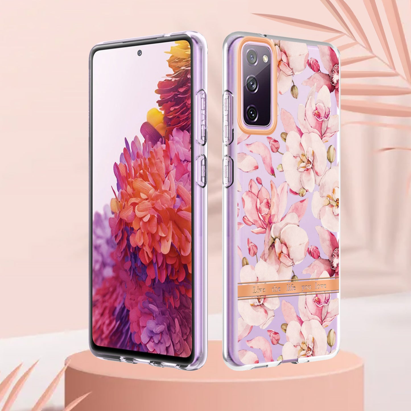 LB5 Series Flower Patterns TPU Phone Case Electroplating IMD IML Ultra Slim Phone Cover for Samsung Galaxy S20 FE 2022/S20 FE/S20 FE 5G/S20 Fan Edition/S20 Fan Edition 5G/S20 Lite - HC005 Pink Gardenia