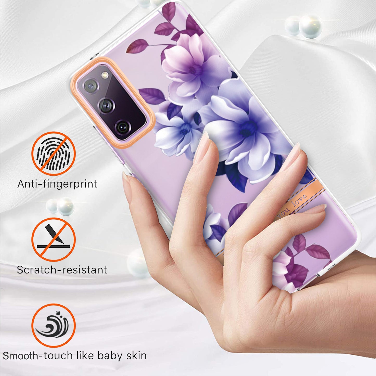 LB5 Series Flower Patterns TPU Phone Case Electroplating IMD IML Ultra Slim Phone Cover for Samsung Galaxy S20 FE 2022/S20 FE/S20 FE 5G/S20 Fan Edition/S20 Fan Edition 5G/S20 Lite - HC004 Purple Begonia
