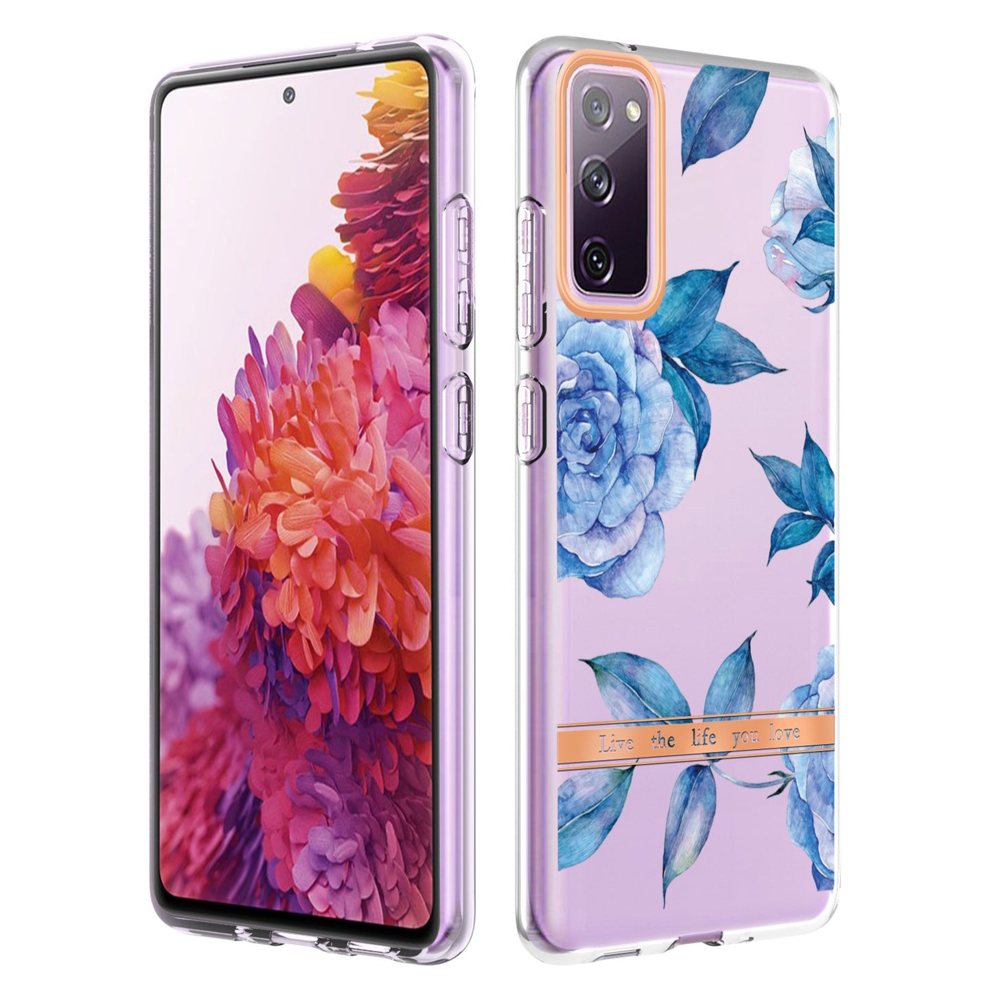 LB5 Series Flower Patterns TPU Phone Case Electroplating IMD IML Ultra Slim Phone Cover for Samsung Galaxy S20 FE 2022/S20 FE/S20 FE 5G/S20 Fan Edition/S20 Fan Edition 5G/S20 Lite - HC003 Blue Peony