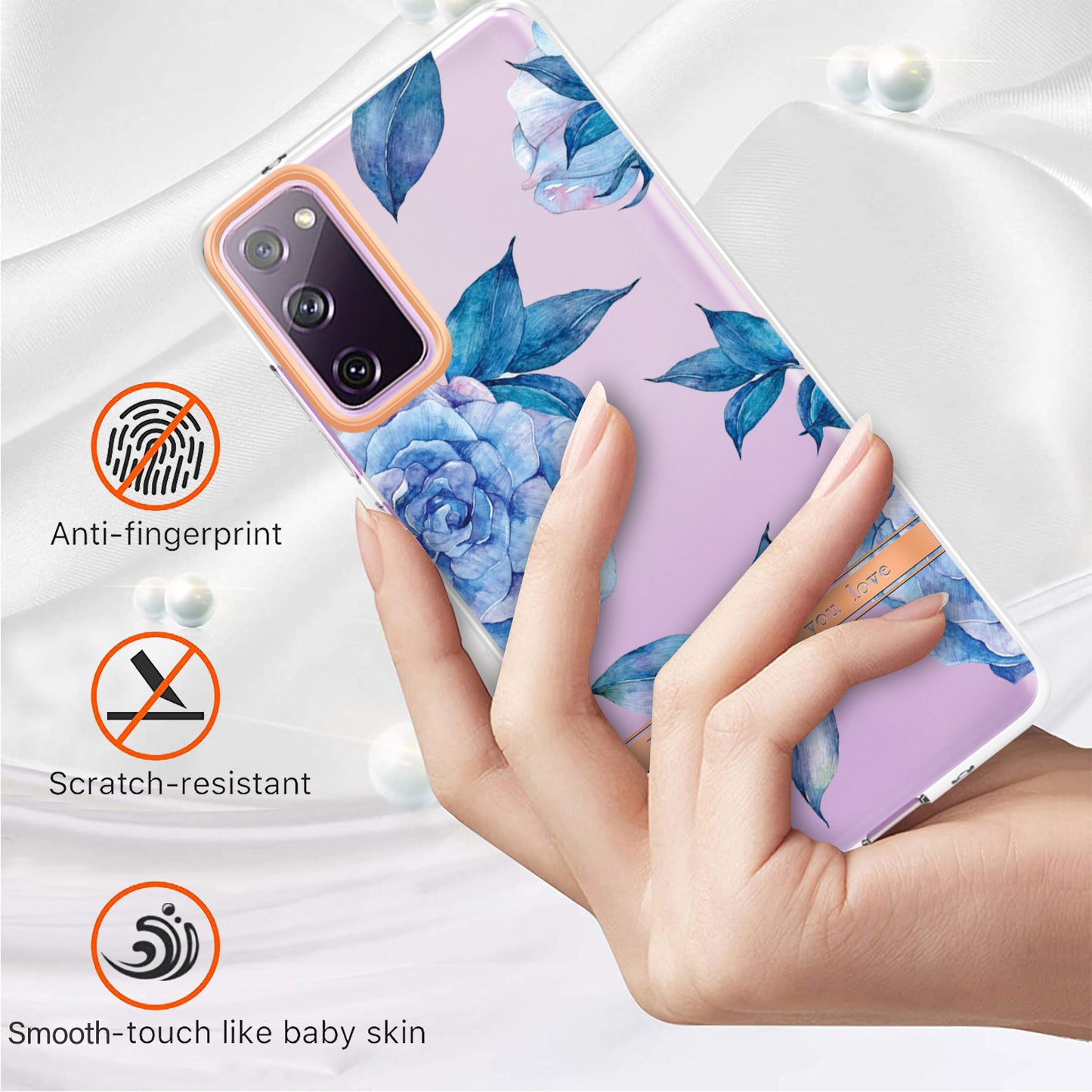 LB5 Series Flower Patterns TPU Phone Case Electroplating IMD IML Ultra Slim Phone Cover for Samsung Galaxy S20 FE 2022/S20 FE/S20 FE 5G/S20 Fan Edition/S20 Fan Edition 5G/S20 Lite - HC003 Blue Peony