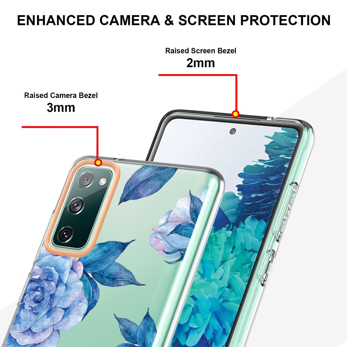 LB5 Series Flower Patterns TPU Phone Case Electroplating IMD IML Ultra Slim Phone Cover for Samsung Galaxy S20 FE 2022/S20 FE/S20 FE 5G/S20 Fan Edition/S20 Fan Edition 5G/S20 Lite - HC003 Blue Peony