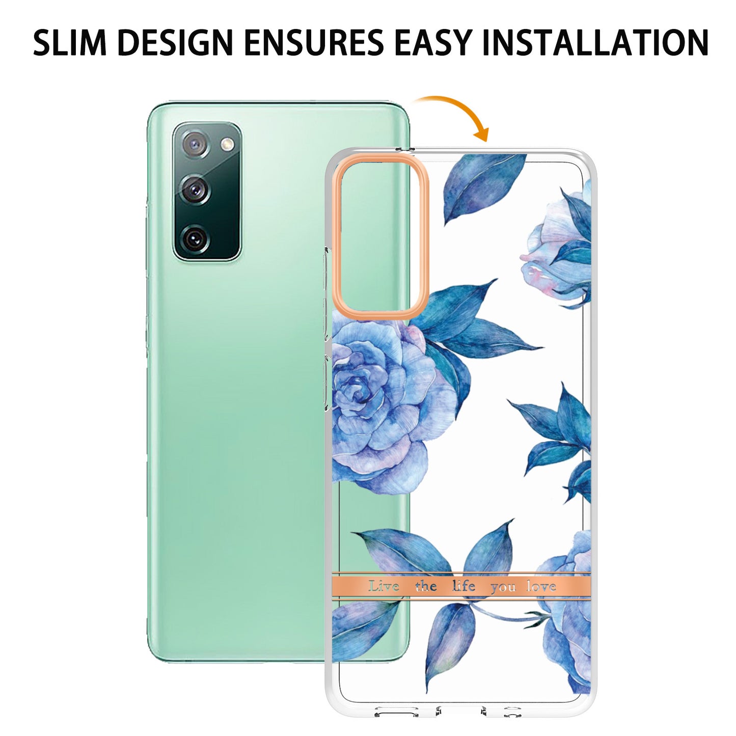 LB5 Series Flower Patterns TPU Phone Case Electroplating IMD IML Ultra Slim Phone Cover for Samsung Galaxy S20 FE 2022/S20 FE/S20 FE 5G/S20 Fan Edition/S20 Fan Edition 5G/S20 Lite - HC003 Blue Peony