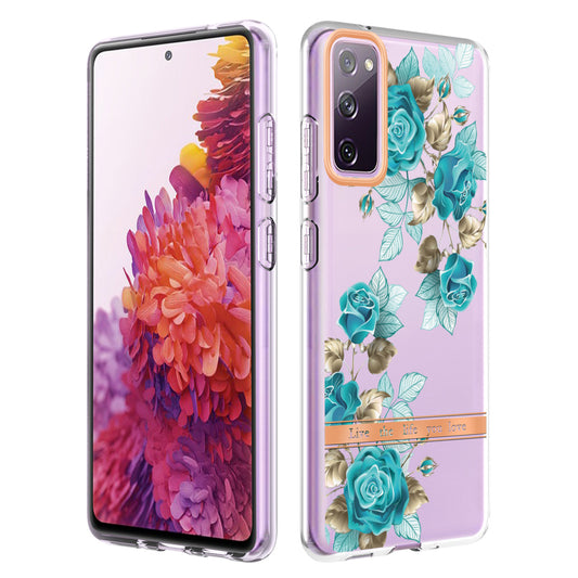 LB5 Series Flower Patterns TPU Phone Case Electroplating IMD IML Ultra Slim Phone Cover for Samsung Galaxy S20 FE 2022/S20 FE/S20 FE 5G/S20 Fan Edition/S20 Fan Edition 5G/S20 Lite - HC002 Blue Rose