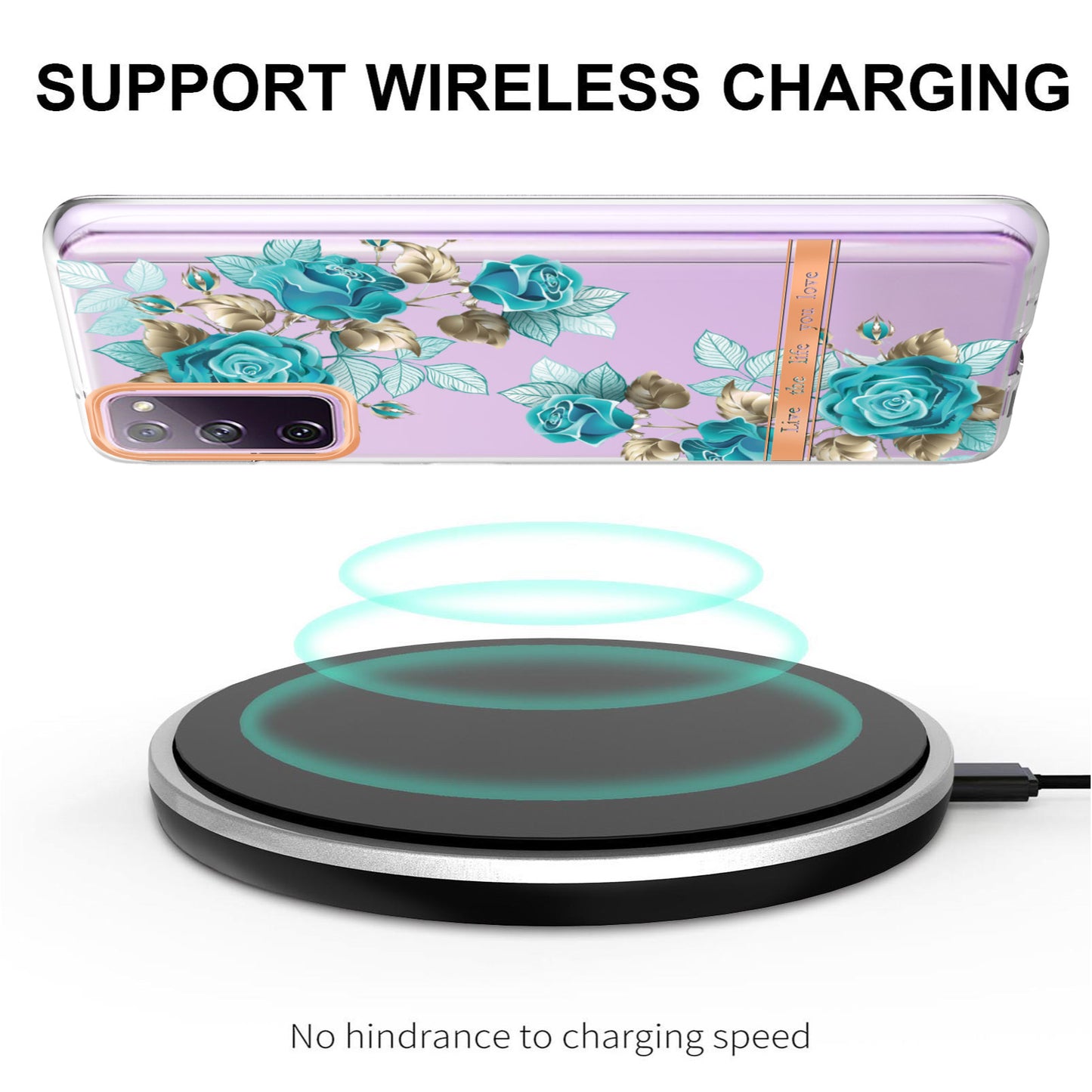 LB5 Series Flower Patterns TPU Phone Case Electroplating IMD IML Ultra Slim Phone Cover for Samsung Galaxy S20 FE 2022/S20 FE/S20 FE 5G/S20 Fan Edition/S20 Fan Edition 5G/S20 Lite - HC002 Blue Rose