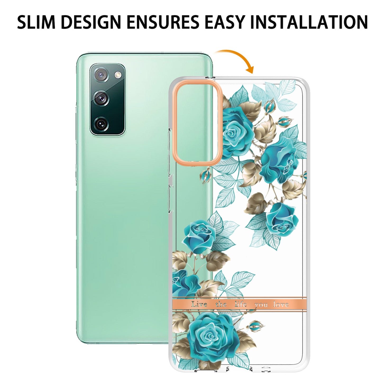 LB5 Series Flower Patterns TPU Phone Case Electroplating IMD IML Ultra Slim Phone Cover for Samsung Galaxy S20 FE 2022/S20 FE/S20 FE 5G/S20 Fan Edition/S20 Fan Edition 5G/S20 Lite - HC002 Blue Rose