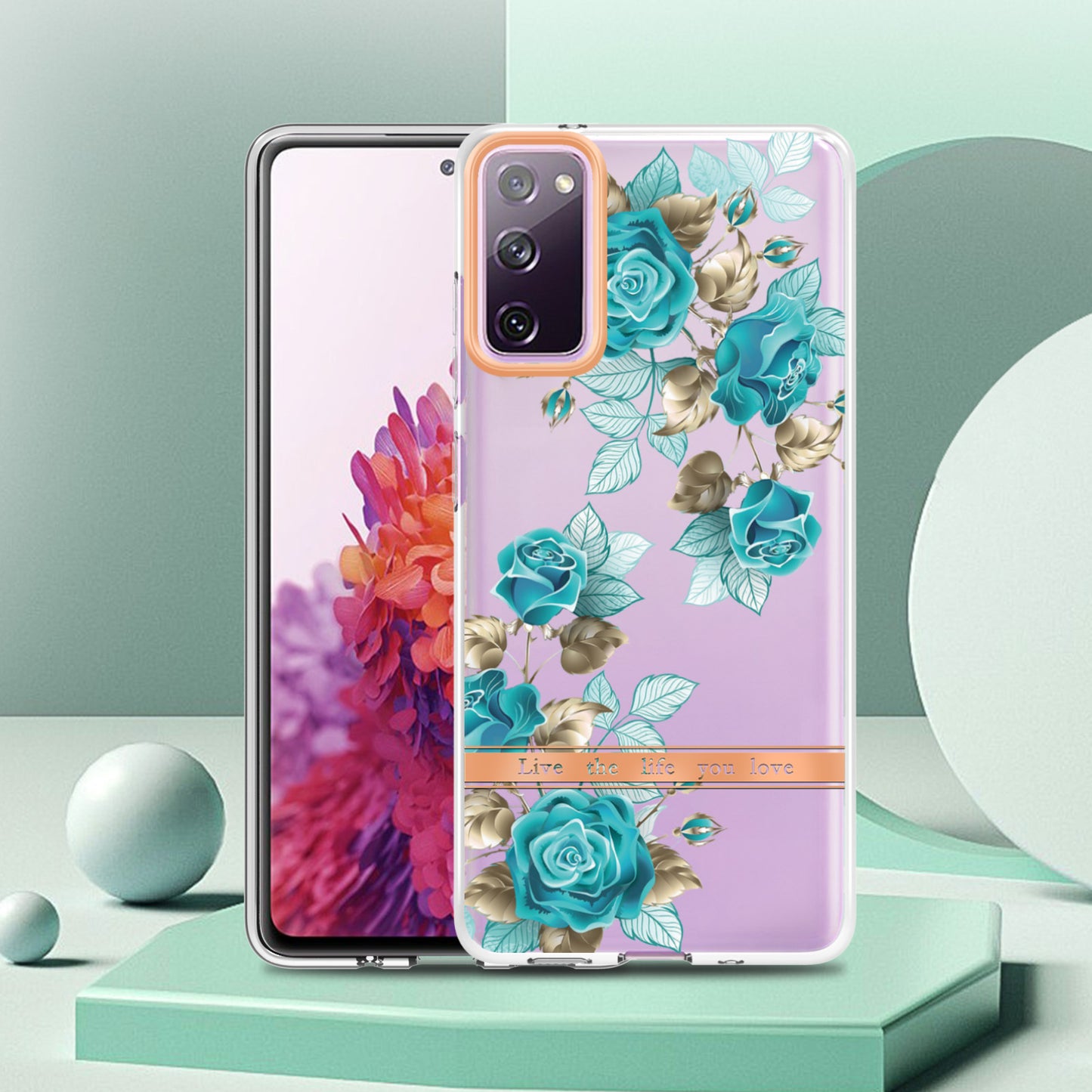 LB5 Series Flower Patterns TPU Phone Case Electroplating IMD IML Ultra Slim Phone Cover for Samsung Galaxy S20 FE 2022/S20 FE/S20 FE 5G/S20 Fan Edition/S20 Fan Edition 5G/S20 Lite - HC002 Blue Rose