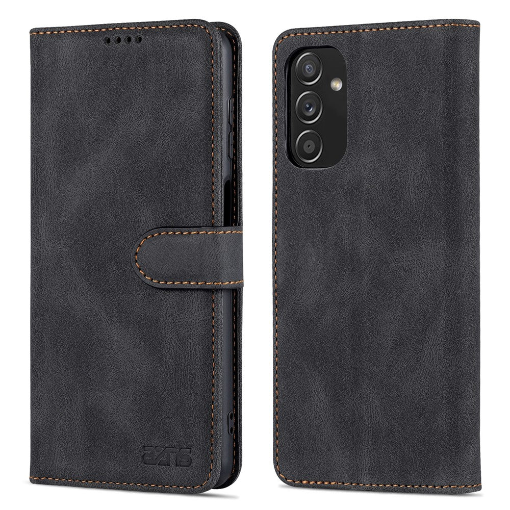 AZNS PU Leather Wallet Stand Full Protection Anti-fall Phone Case Cover for Samsung Galaxy M52 5G - Black