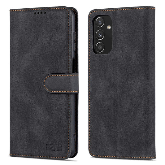 AZNS PU Leather Wallet Stand Full Protection Anti-fall Phone Case Cover for Samsung Galaxy M52 5G - Black