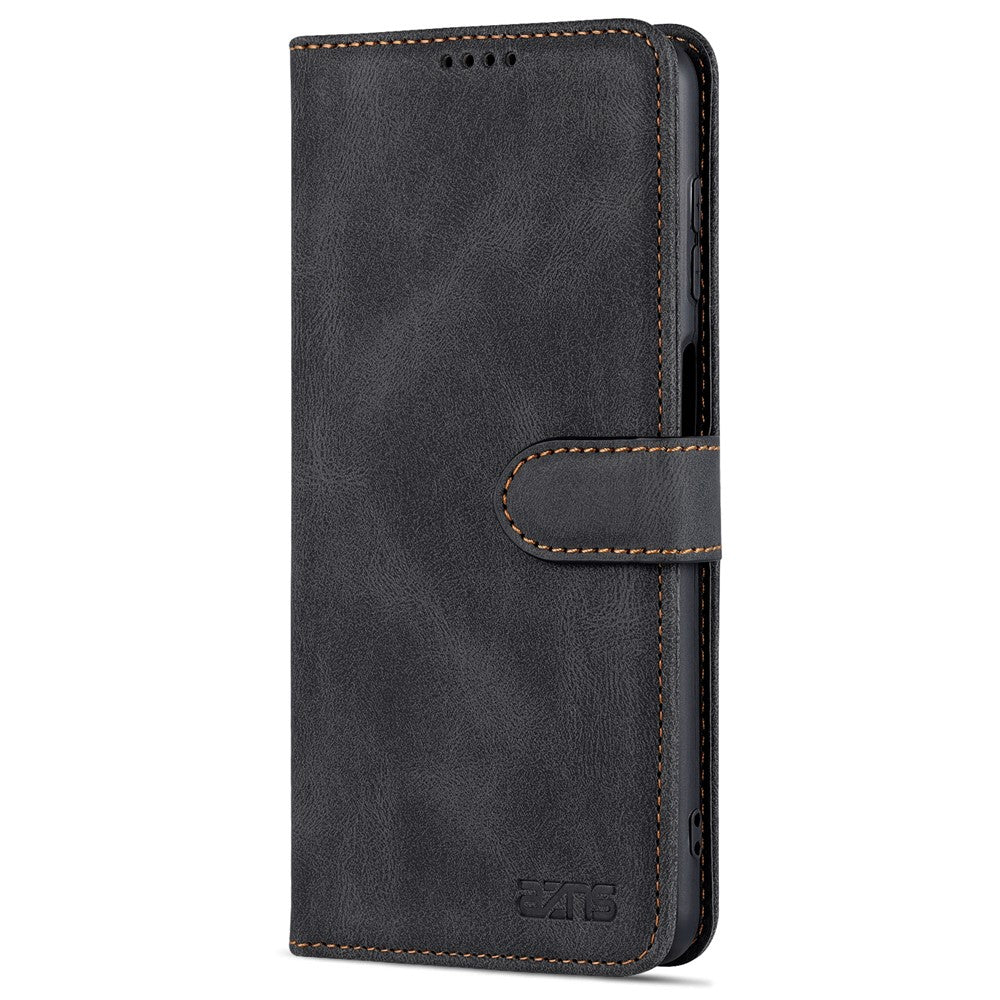 AZNS PU Leather Wallet Stand Full Protection Anti-fall Phone Case Cover for Samsung Galaxy M52 5G - Black