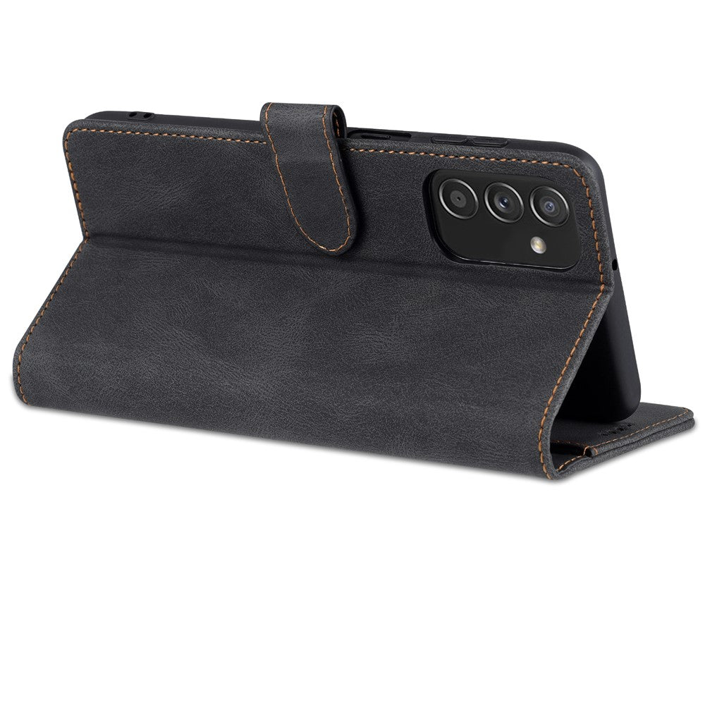 AZNS PU Leather Wallet Stand Full Protection Anti-fall Phone Case Cover for Samsung Galaxy M52 5G - Black