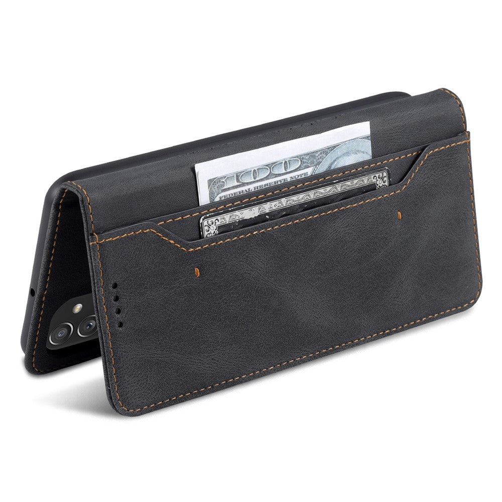 AZNS PU Leather Wallet Stand Full Protection Anti-fall Phone Case Cover for Samsung Galaxy M52 5G - Black