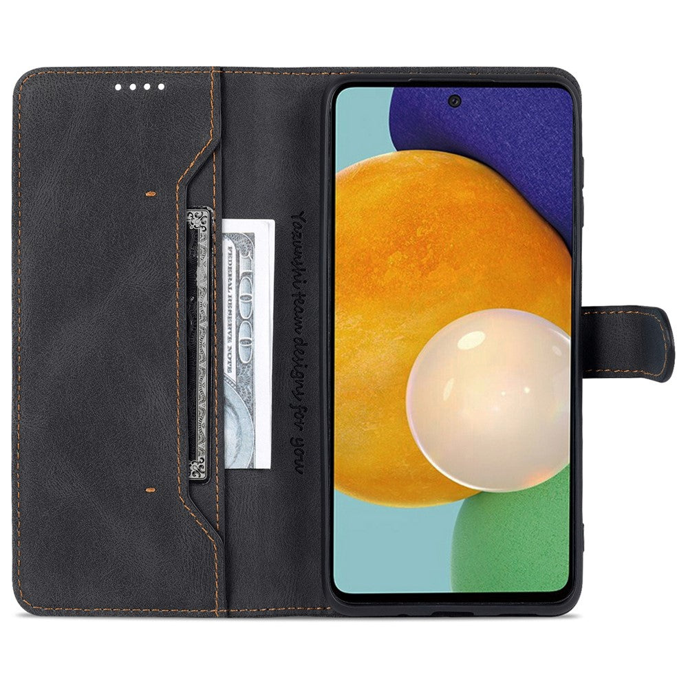 AZNS PU Leather Wallet Stand Full Protection Anti-fall Phone Case Cover for Samsung Galaxy M52 5G - Black