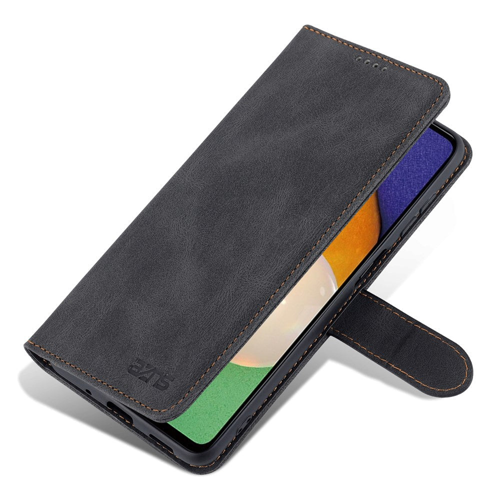 AZNS PU Leather Wallet Stand Full Protection Anti-fall Phone Case Cover for Samsung Galaxy M52 5G - Black