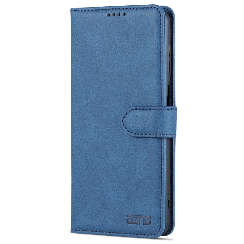 AZNS PU Leather Wallet Stand Full Protection Anti-fall Phone Case Cover for Samsung Galaxy M52 5G - Blue