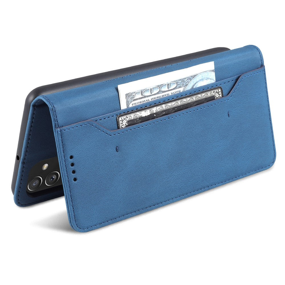 AZNS PU Leather Wallet Stand Full Protection Anti-fall Phone Case Cover for Samsung Galaxy M52 5G - Blue
