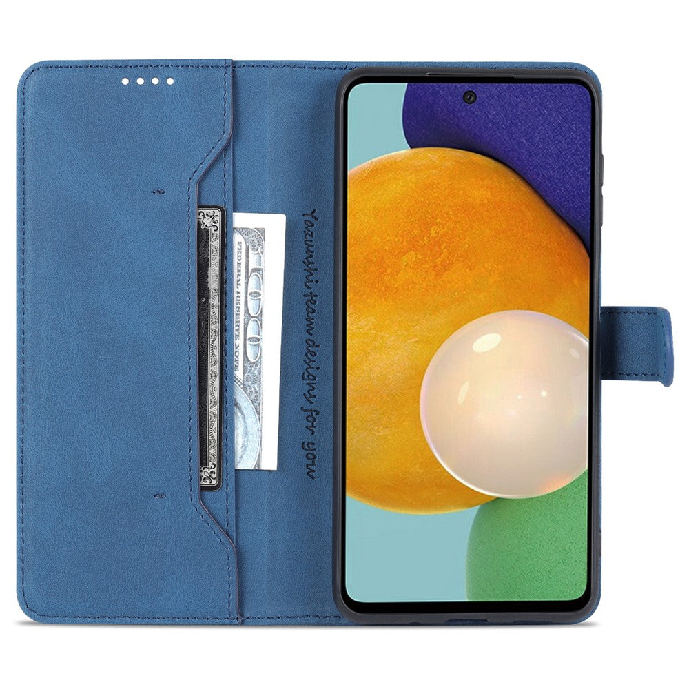 AZNS PU Leather Wallet Stand Full Protection Anti-fall Phone Case Cover for Samsung Galaxy M52 5G - Blue