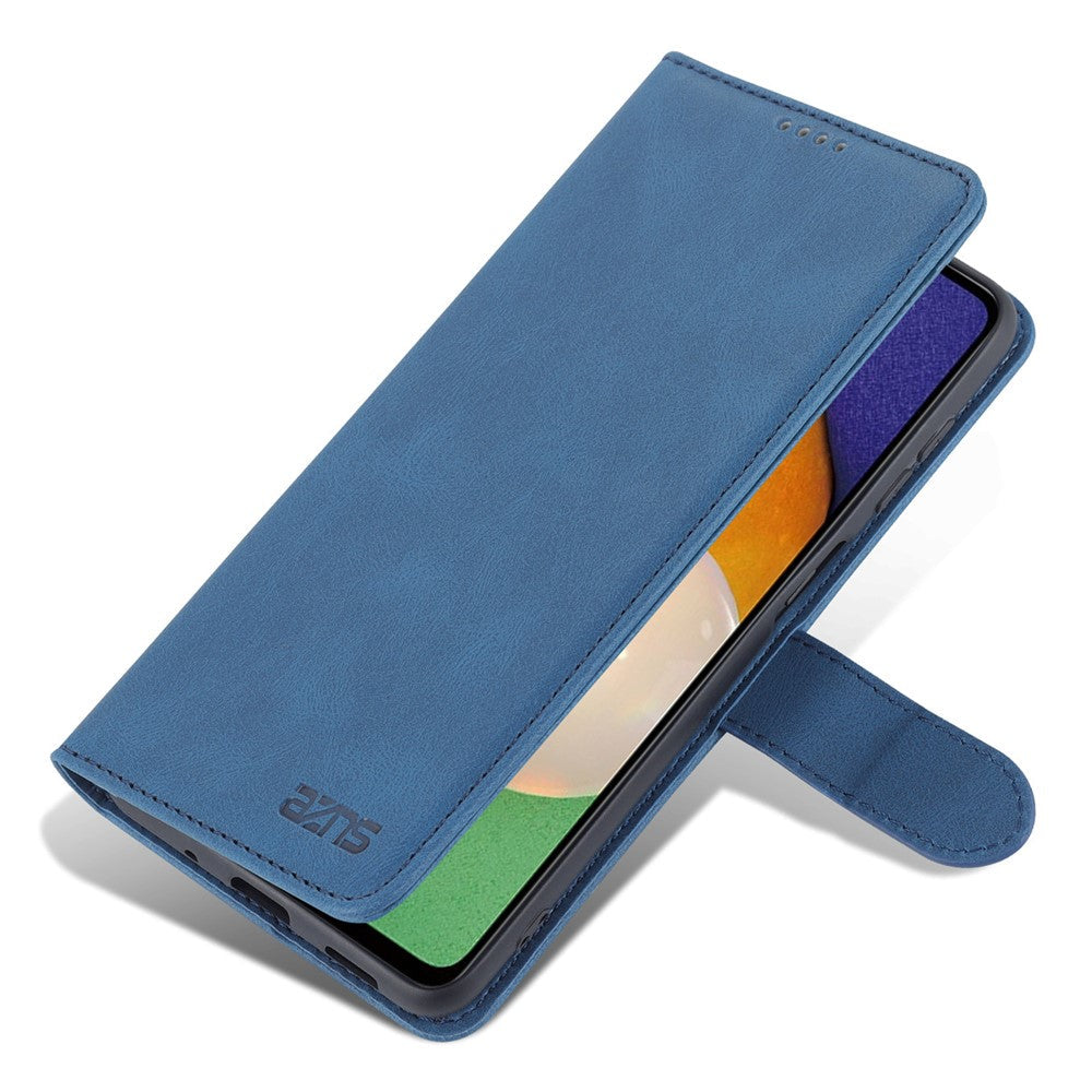 AZNS PU Leather Wallet Stand Full Protection Anti-fall Phone Case Cover for Samsung Galaxy M52 5G - Blue