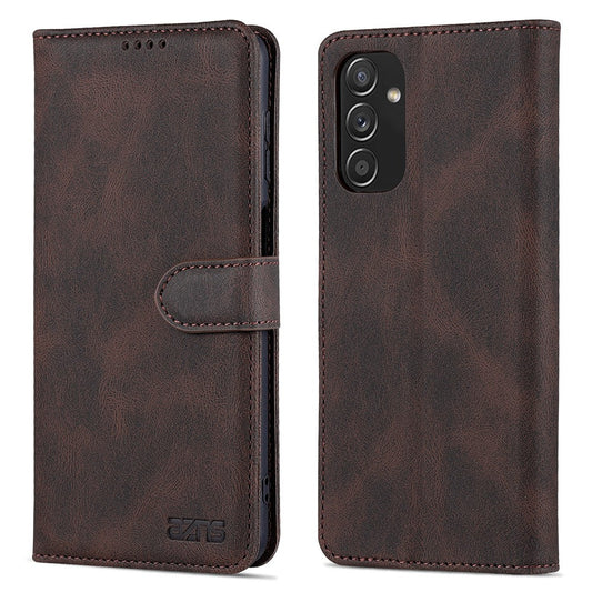 AZNS PU Leather Wallet Stand Full Protection Anti-fall Phone Case Cover for Samsung Galaxy M52 5G - Brown