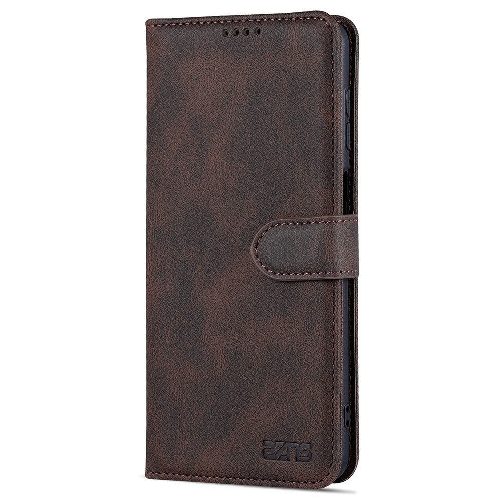 AZNS PU Leather Wallet Stand Full Protection Anti-fall Phone Case Cover for Samsung Galaxy M52 5G - Brown