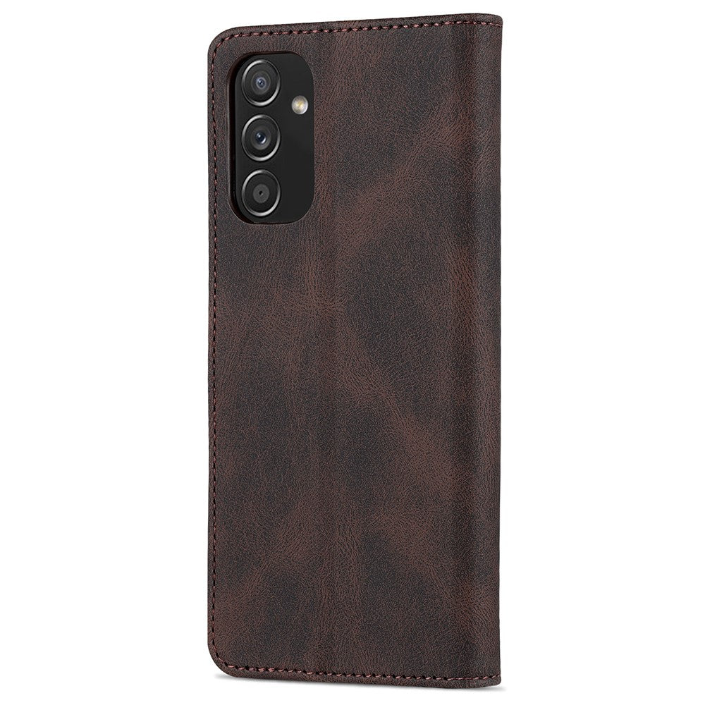 AZNS PU Leather Wallet Stand Full Protection Anti-fall Phone Case Cover for Samsung Galaxy M52 5G - Brown