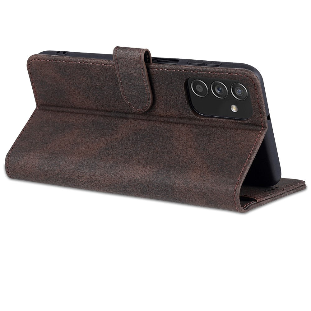 AZNS PU Leather Wallet Stand Full Protection Anti-fall Phone Case Cover for Samsung Galaxy M52 5G - Brown