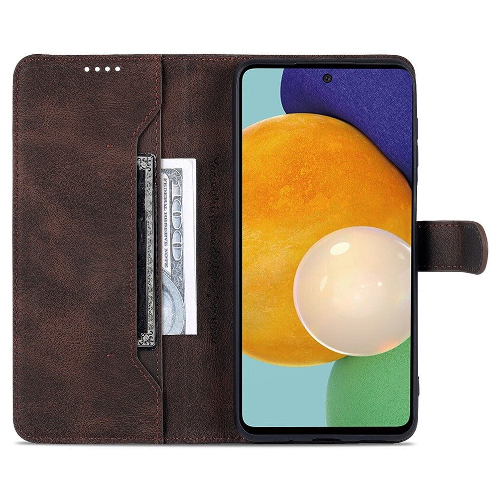 AZNS PU Leather Wallet Stand Full Protection Anti-fall Phone Case Cover for Samsung Galaxy M52 5G - Brown