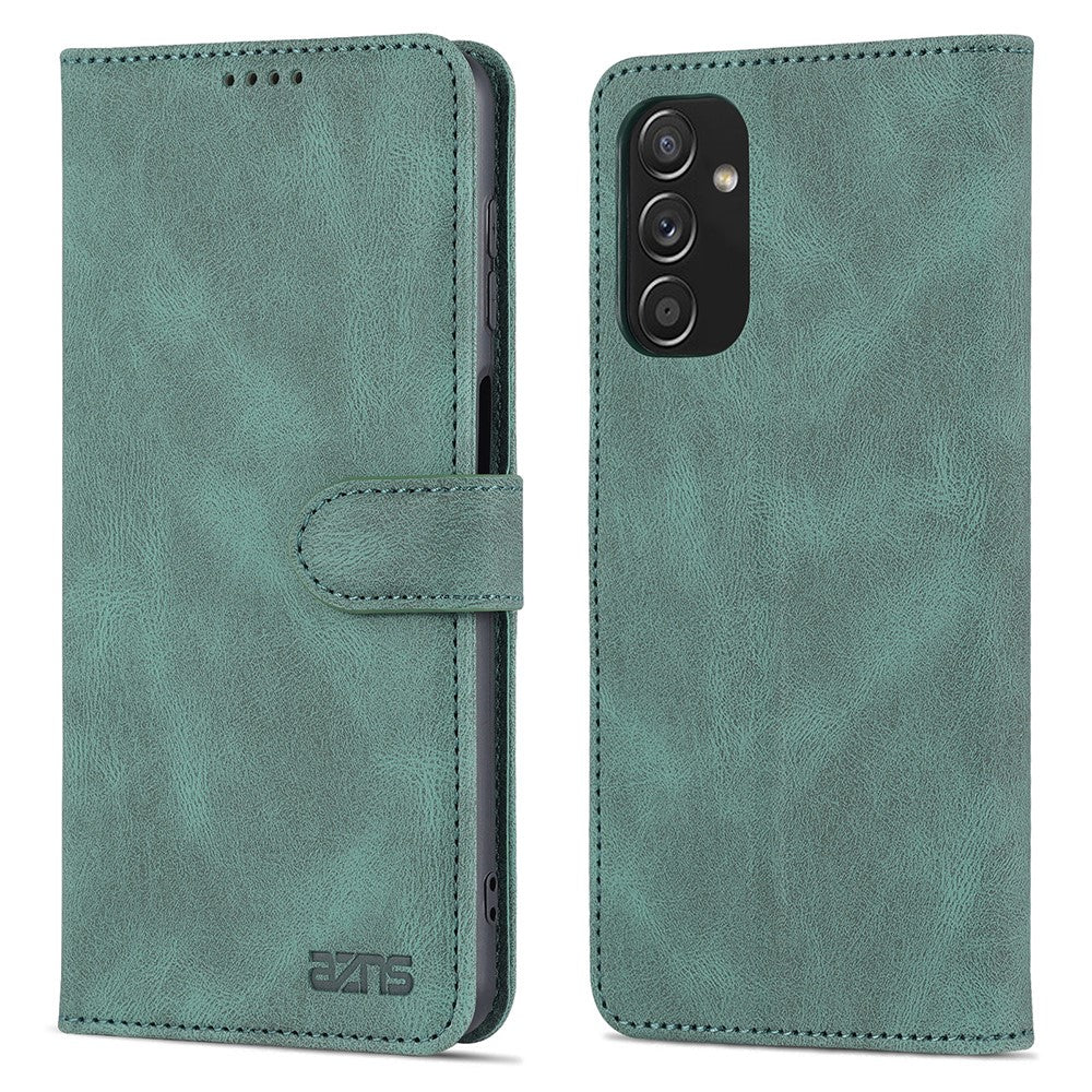 AZNS PU Leather Wallet Stand Full Protection Anti-fall Phone Case Cover for Samsung Galaxy M52 5G - Green