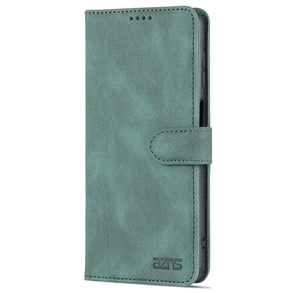 AZNS PU Leather Wallet Stand Full Protection Anti-fall Phone Case Cover for Samsung Galaxy M52 5G - Green