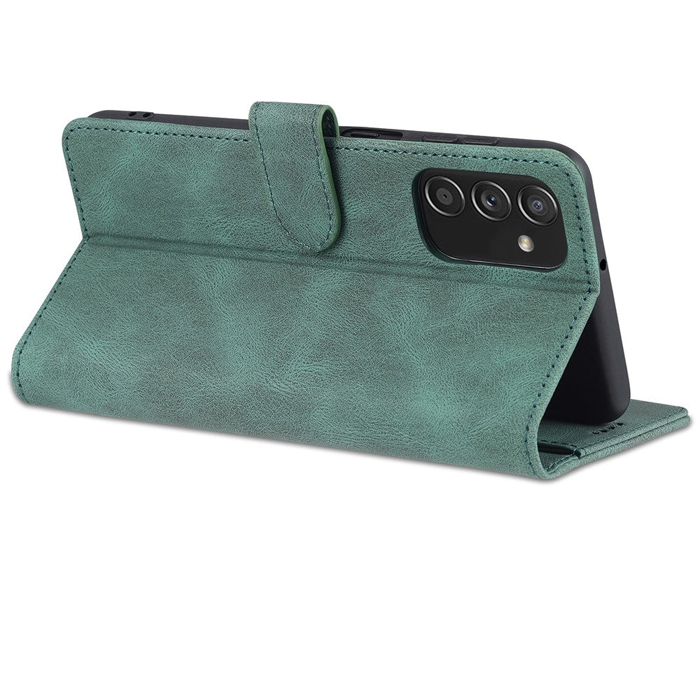 AZNS PU Leather Wallet Stand Full Protection Anti-fall Phone Case Cover for Samsung Galaxy M52 5G - Green