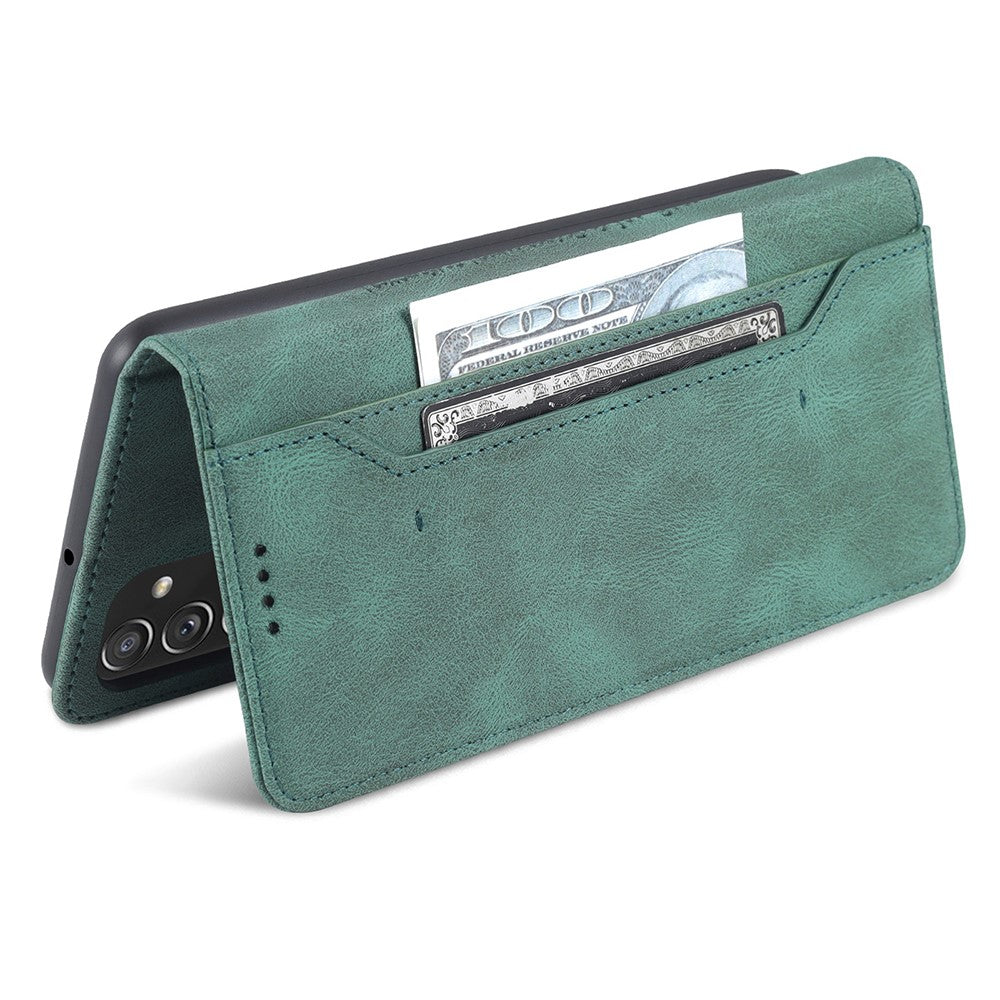 AZNS PU Leather Wallet Stand Full Protection Anti-fall Phone Case Cover for Samsung Galaxy M52 5G - Green