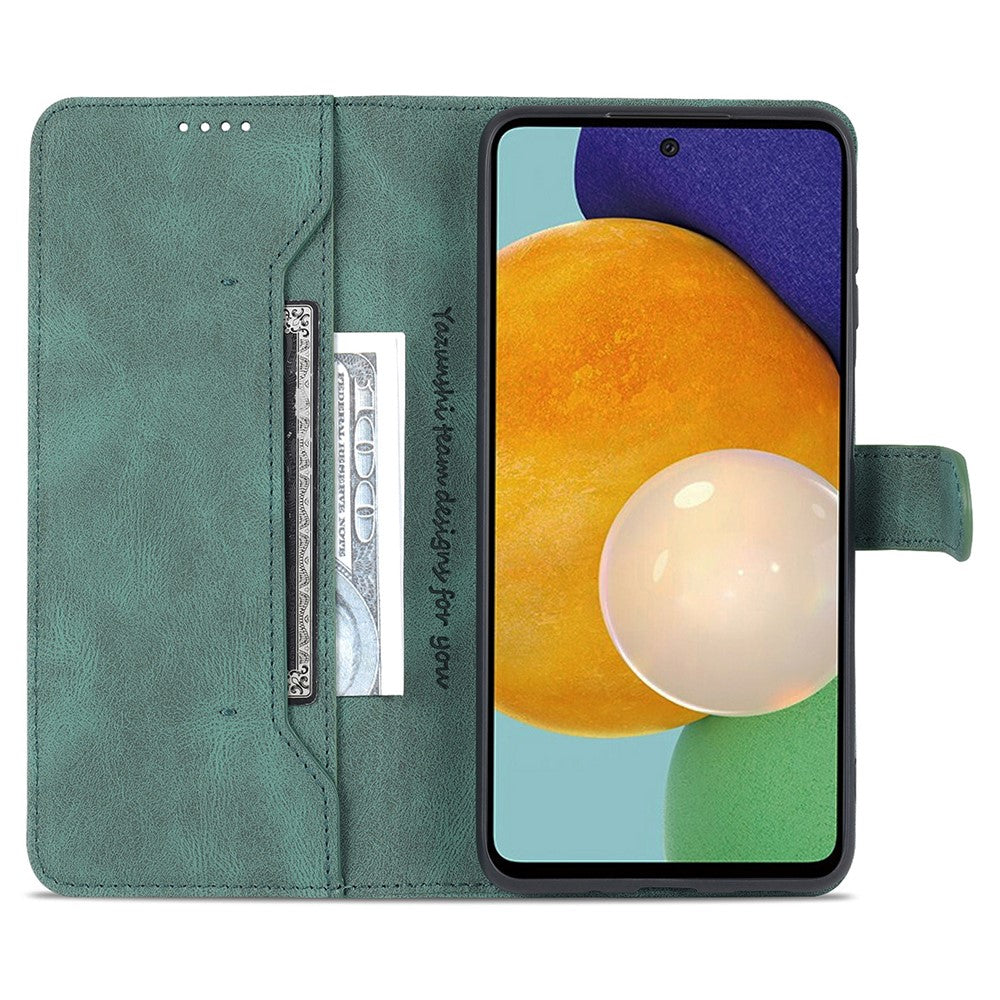 AZNS PU Leather Wallet Stand Full Protection Anti-fall Phone Case Cover for Samsung Galaxy M52 5G - Green