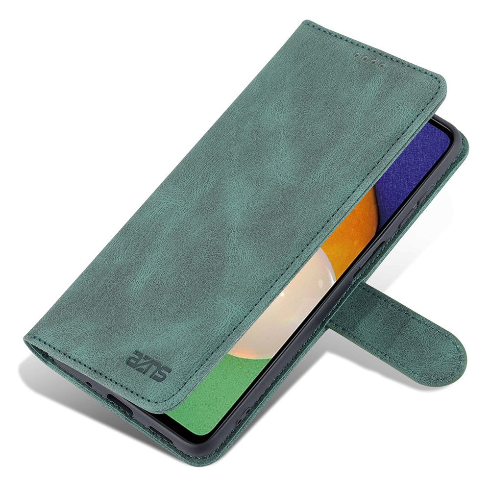 AZNS PU Leather Wallet Stand Full Protection Anti-fall Phone Case Cover for Samsung Galaxy M52 5G - Green