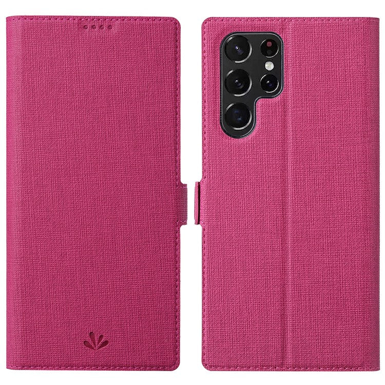 VILI K Series Magnetic Closure Drop-proof Stand Wallet Leather Mobile Phone Case Shell for Samsung Galaxy S22 Ultra 5G - Rose