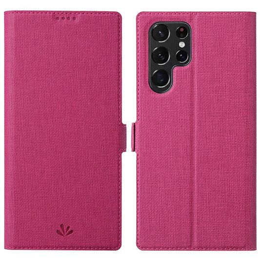 VILI K Series Magnetic Closure Drop-proof Stand Wallet Leather Mobile Phone Case Shell for Samsung Galaxy S22 Ultra 5G - Rose