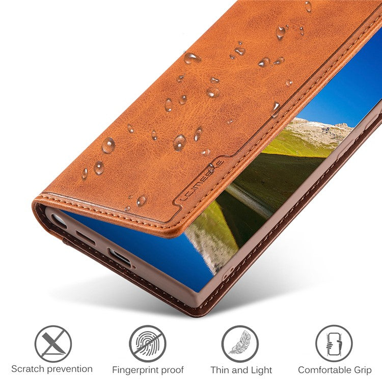 LC.IMEEKE LC-001 Series Color Splicing PU Leather + TPU Phone Case Cover with Card Holder for Samsung Galaxy S22 Ultra 5G - Brown
