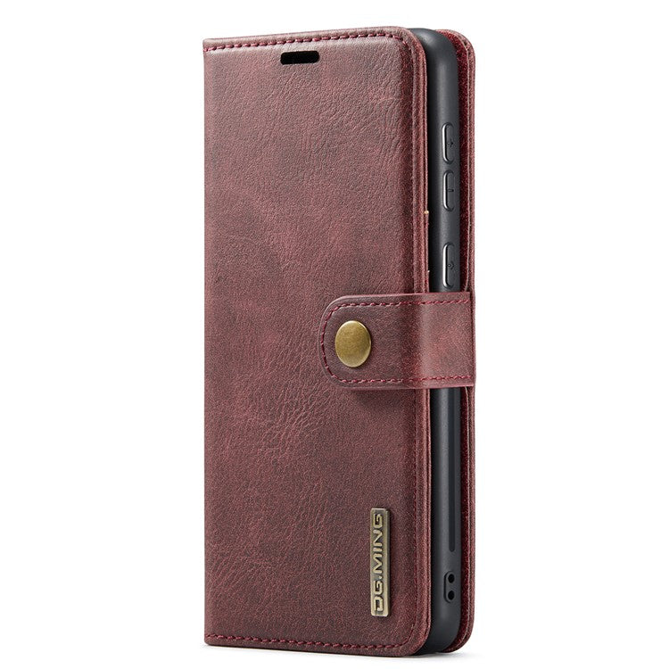 DG.MING Split Leather Wallet Phone Case Folio Flip Magnetic Detachable Stand Cover for Samsung Galaxy A73 5G - Red