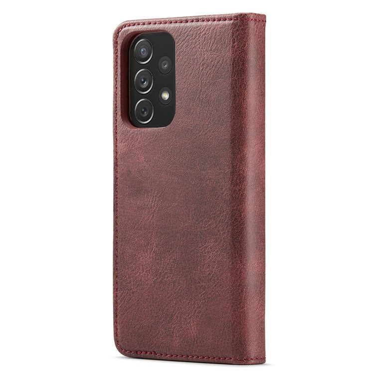 DG.MING Split Leather Wallet Phone Case Folio Flip Magnetic Detachable Stand Cover for Samsung Galaxy A73 5G - Red