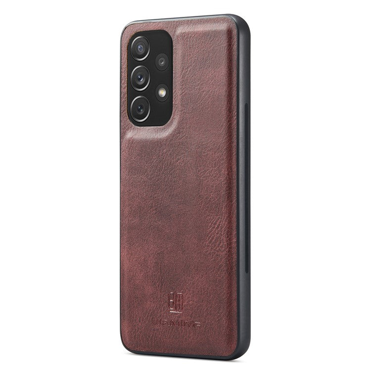 DG.MING Split Leather Wallet Phone Case Folio Flip Magnetic Detachable Stand Cover for Samsung Galaxy A73 5G - Red