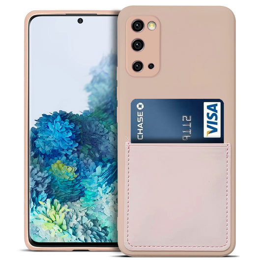 Liquid Silicone Anti-scratch Phone Case Card Slot Design Precise Cutout Cell Phone Shell for Samsung Galaxy S20 4G/S20 5G - Pink