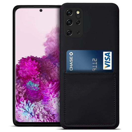 Scratch-resistant Liquid Silicone Case Card Slot Design Mobile Phone Shell for Samsung Galaxy S20 Plus 4G/5G - Black