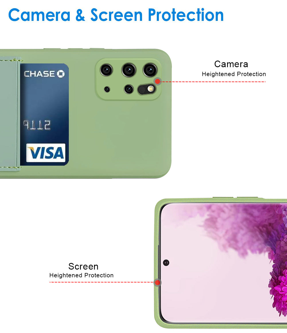 Scratch-resistant Liquid Silicone Case Card Slot Design Mobile Phone Shell for Samsung Galaxy S20 Plus 4G/5G - Purple